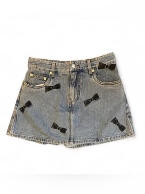 MO&Co. Denim Mini Skort with Black Bow Print